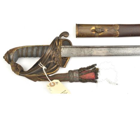 A William IV 1822 pattern infantry officer's sword, slightly curved, pipe backed blade 32", well etched on both sides in pane
