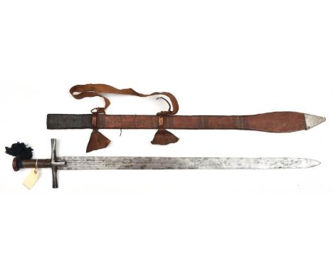 A Sudanese sword kaskara,  DE blade 34" with a pair of armourer's marks on each side, short shallow triple fullers, unevenly 
