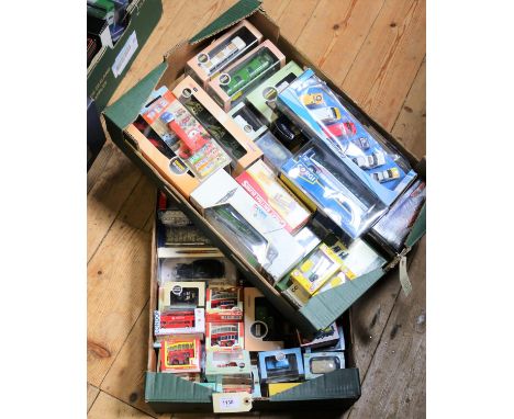 A quantity of various makes. Oxford, EFE, Cararama, Vanguard, Matchbox Dinky, Atlas etc. 2x N guage 5 vehicle bus sets. South