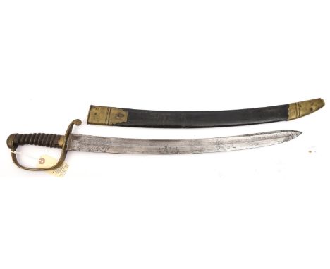 A 19th century constabulary sidearm, curved fullered blade 22", DE at tip,  brass knucklebow and quillon incorporating lockin