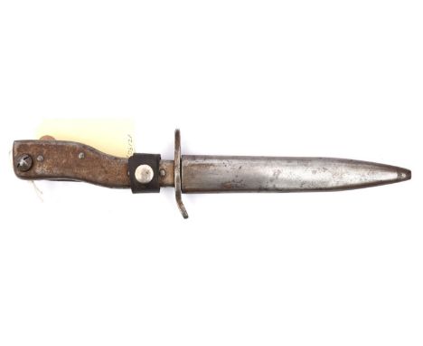 A German Demag trench knife bayonet, the blade marked "Gesetzlich Geschutzt" and Demag Duisburg mark, with cranked steel hilt