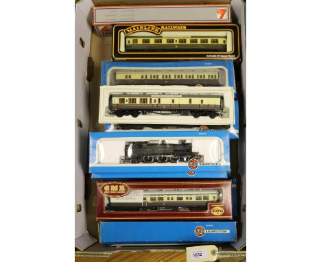14x OO gauge GWR model railway  by Mainline, Airfix and Lima. Including; a Prairie Tank 2-6-2T locomotive, 6110, in unlined B