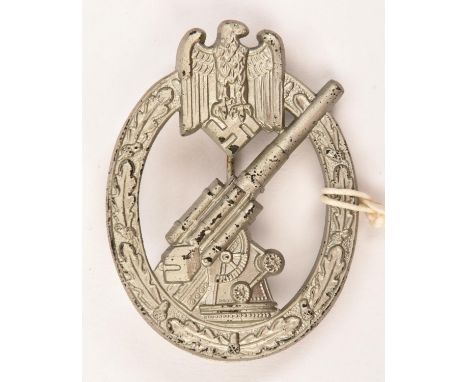 A good Third Reich Army Flak badge, by W H Wien (Wilhelm Hobacher), flat back with round pin, matt silver plated. VGC (slight