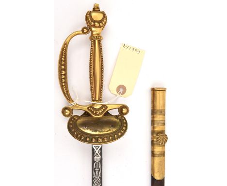A late Vic courtsword,  slender blade 32", etched on both sides with flat topped crown and reversed and interlaced VR cypher 