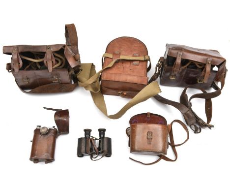 A WWI Carl Zeiss binocular, with individual eyepiece focussing, leather covered body, and black japanned finish, engraved in 