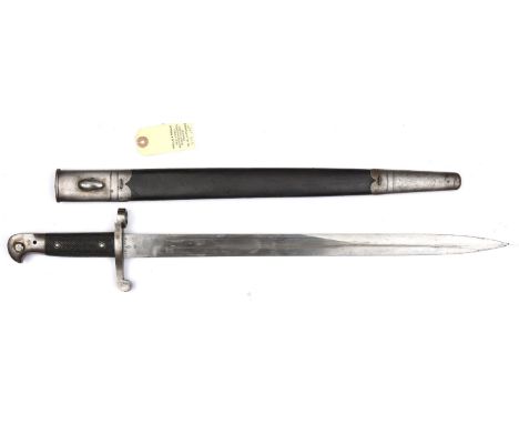 A P1887 Mk 3 Martini Henry sword bayonet,  unfullered blade, by Wilkinson, various stamps at forte, oil hole in pommel, in sc