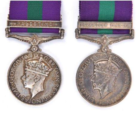 GSM 1918,  1 clasp Palestine (2657030 Gdsmn J L James C. Gds), NVF (contact marked). Another, 1 clasp Palestine 1945-48 (1901