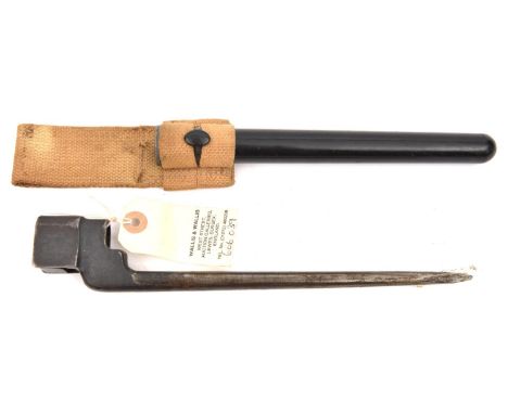 A No 4 Mk II spike bayonet,  marked thus on socket, in straight sided round section plastic scabbard with frog. GC           