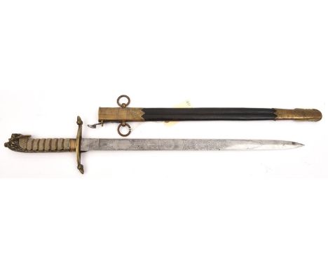 An Ed VII R Naval midshipman's dirk, flat blade, 18", etched with crowned Ed VII cypher on one side and crowned fouled anchor