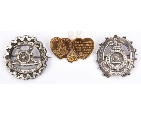 2 silver R Artillery sweetheart brooches,  of hollow construction, crowned badge etc in horseshoe and badge etc in "cog wheel