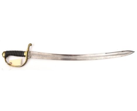 A 19th century constabulary sidearm, curved fullered blade 23?, DE at tip, brass knucklebow and quillon incorporating locking