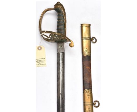 An interesting 1845 pattern infantry officers sword,  curved, fullered blade 32", with combined mark of maker and retailer at