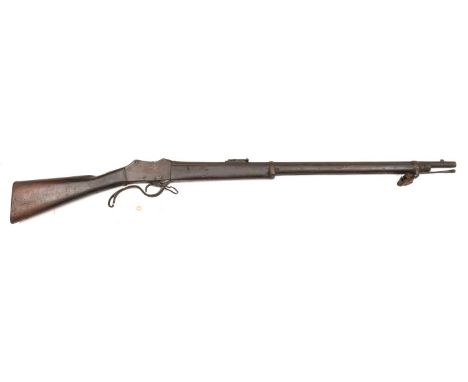 A .577/450" Nepalese Gahendra SS underlever rifle, 49½" overall, barrel 33" with folding ladder rearsight; the rear of the ac