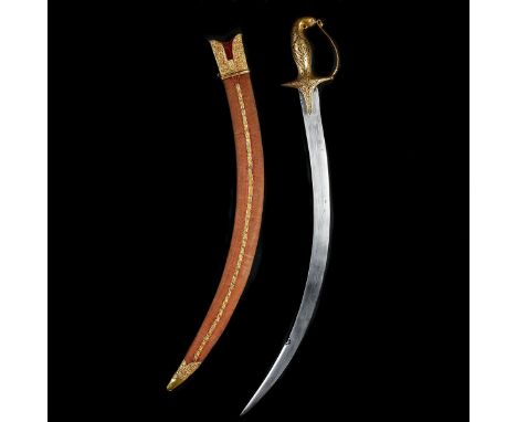 A fine Indian sword tulwar from Rajasthan. Made for a child, late 19th century, curved slender SE blade 48.5cms chiselled at 