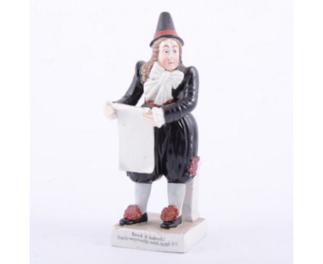 Staffordshire figure, John Liston as Van Dunder, Enoch Wood & Sons, circa.1830, the figure standing wearing a steeple hat, la