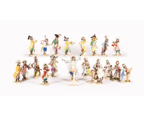 Composite Meissen Monkey Band, 20th Century, after the Rococo models by Johann Joachim Kandler and Peter Reinicker, the music