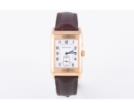 Jaeger le Coultre - A gentleman's 18 carat rose gold Reverso Duoface wrist watch, the charcoal baton dial having quarter arab