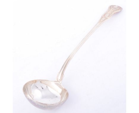 William IV silver Kings pattern ladle, William Traies, London 1837, engraved initial B, 10oz, 34cm.