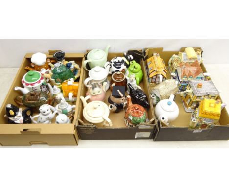 Collection of ceramic Novelty teapots including The Leonardo Collection, Chinese Elephant moulded teapots, Art Deco mottled g