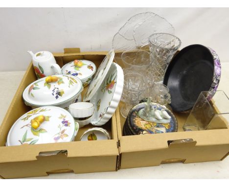 Three Royal Worcester Evesham Vale lidded tureens and matching kitchewares, Nao geese group, heavy cut glass fruit bowls, oth