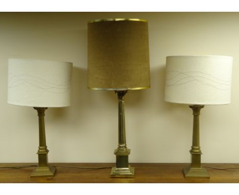 Pair Laura Ashley brass Corinthian column table lamps, H67cm and matching table lamp (3)  Condition Report Click here for fur