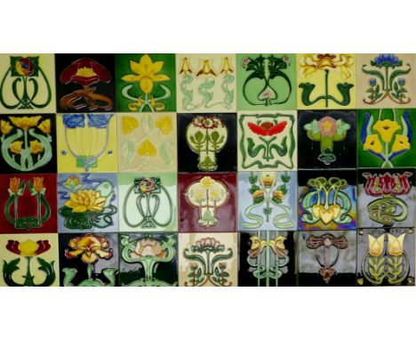 Large collection of Neatco and other Art Nouveau style tubeline ceramic tiles, 15cm x 15cm (123) Provenance: From a Private Y