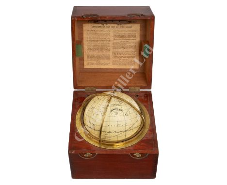 the globe signed as per title and contained within lacquered brass meridian horizon ring, counter signed and stamped 2778, co