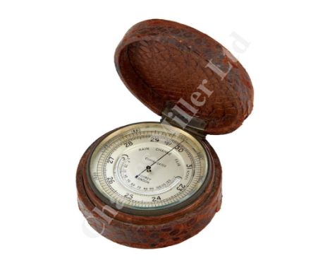 with 2¼in. silvered dial signed as per title and readable to 8000 feet, curved bar thermometer complete with mercury, blued s