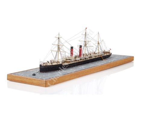 modelled by M. Fidgeon with laminated and carved hull, fitted as appropriate complete with barque rig and depicted steaming i