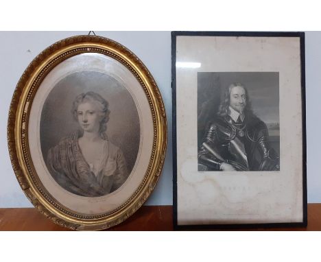 After a painting by William Hogarth (British), "Jenny Cameron", print within an oval frame, together with a print depicting C