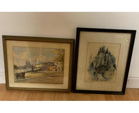 A 20th century French school watercolour, "Notre-Dame of Paris from the Seine", signed: 'Marc', together with a print of Eltz