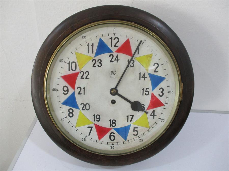 A fusee wall clock with RAF crest and coloured triangles, Fusee