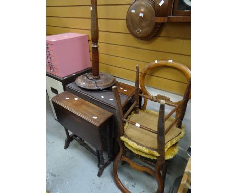 PARCEL OF THREE SUTHERLAND TABLES, standard lamp and two balloon-backed hall chairs