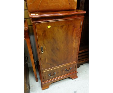A REPRODUCTION YEW WOOD CONSOLE TABLE/HALL TABLE, together with a similar hi-fi unit