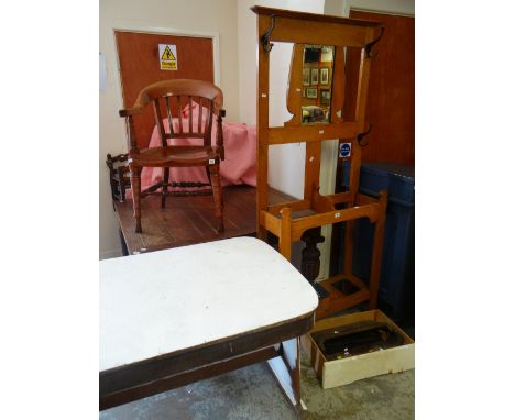 A VINTAGE LIGHT OAK ART NOUVEAU STYLE MIRROR-BACKED HALLSTAND, together with a vintage refectory style dining table