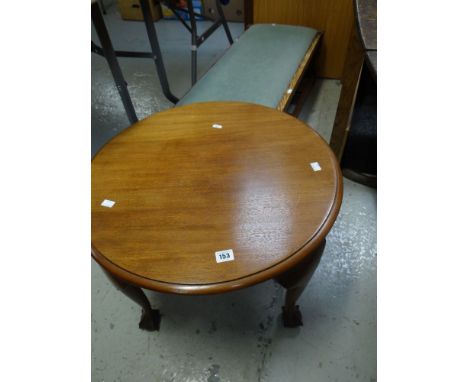 A VINTAGE FOOTSTOOL together with a circular coffee table