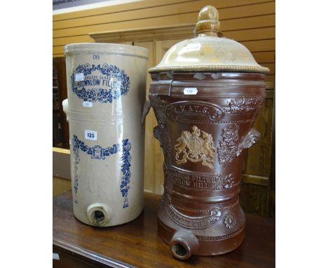 TWO VINTAGE STONEWARE SALT GLAZED WATER FILTERS, one by W K &amp; Sons of Birmingham, the other entitled 'Brownlow filter'