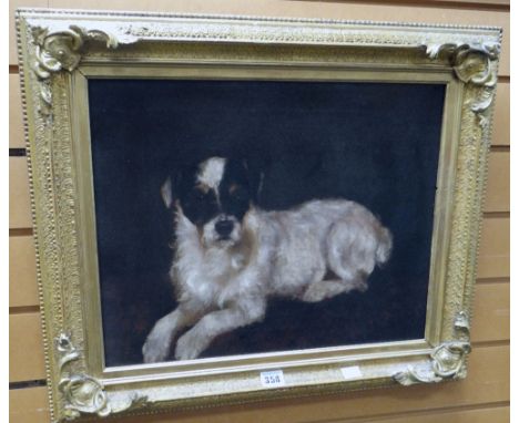 BRITISH SCHOOL FOLLOWER OF LANDSEER oil on canvas - portrait of a terrier, unsigned, 36 x 43cms (antique gilt frame)