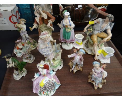A GOOD GROUP OF TEN PORCELAIN FIGURINES (including a pair of candlestick holders) various marks, various periodsCondition Rep