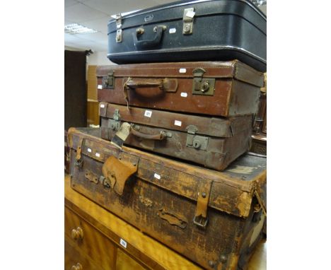 TWO VINTAGE LEATHER SUITCASES, Leather trunk etc.