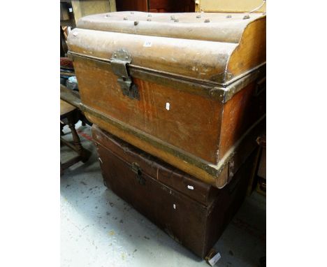 TWO VINTAGE METAL TRUNKS WITH CARRY HANDLES
