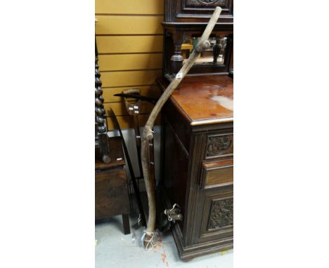 VARIOUS VINTAGE FARM TOOLS including scythe, sickle, fork etc.
