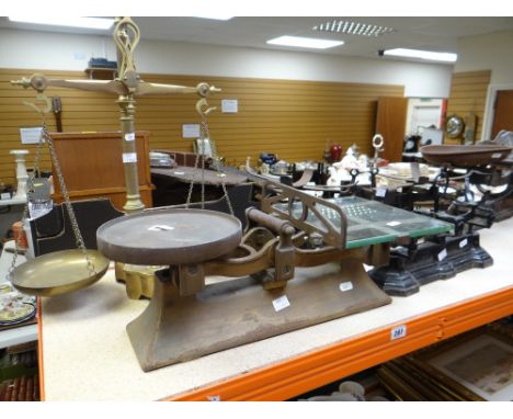 FOUR SETS OF VARIOUS CAST METAL WEIGHING SCALES