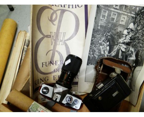 ASSORTED COLLECTABLES to include Practika MTL5 camera and lens, cased Happo 45 camera, Royal ephemera etc.