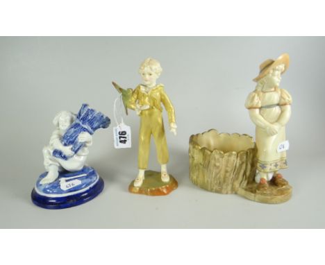 ROYAL WORCESTER FIGURE 'THE PARAKEET' modelled by F.G. DOUGHTY, together with a Royal Worcester blush ivory model of a young 