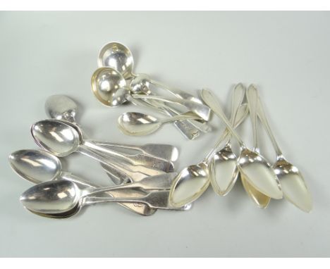 COLLECTION OF SILVER SPOONS separated into a set of five and a set of eight and sundry flatware 14ozs total