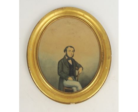 19TH CENTURY ENGLISH SCHOOL; watercolour, portrait study of a seated gentleman, unsigned, 48 x 38cm, framed and glazed, oval.