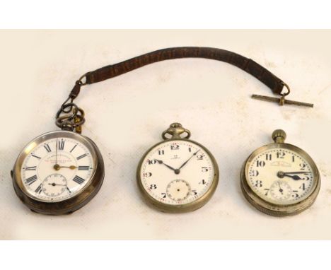 A Swiss three bears silver cased key wind pocket watch with engine turned decoration and vacant cartouche, the dial set with 