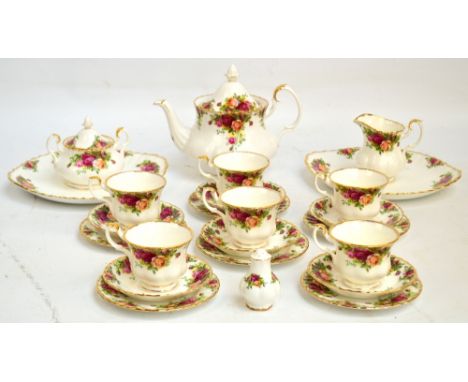 A Royal Albert "Old Country Roses" tea service and dinner ware, comprising teapot, milk jug and sugar bowl with cover, six tr