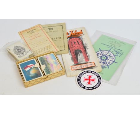 A quantity of maritime ephemera including a Shaw Saville Line boxed set of playing cards (unopened), a set of Port Line playi